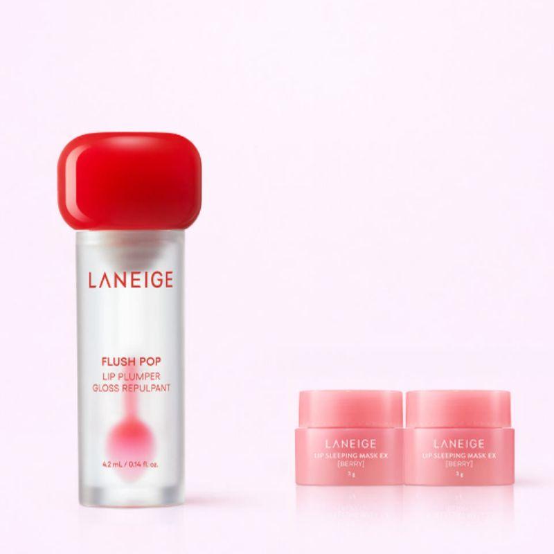 LANEIGE Плампер для губ Plush Pop 4,2 мл Глянцевый Уход за губами с эффектом увеличения объема + Бесплатная ночная маска для губ EX Berry 30 г x2 Подарочный набор