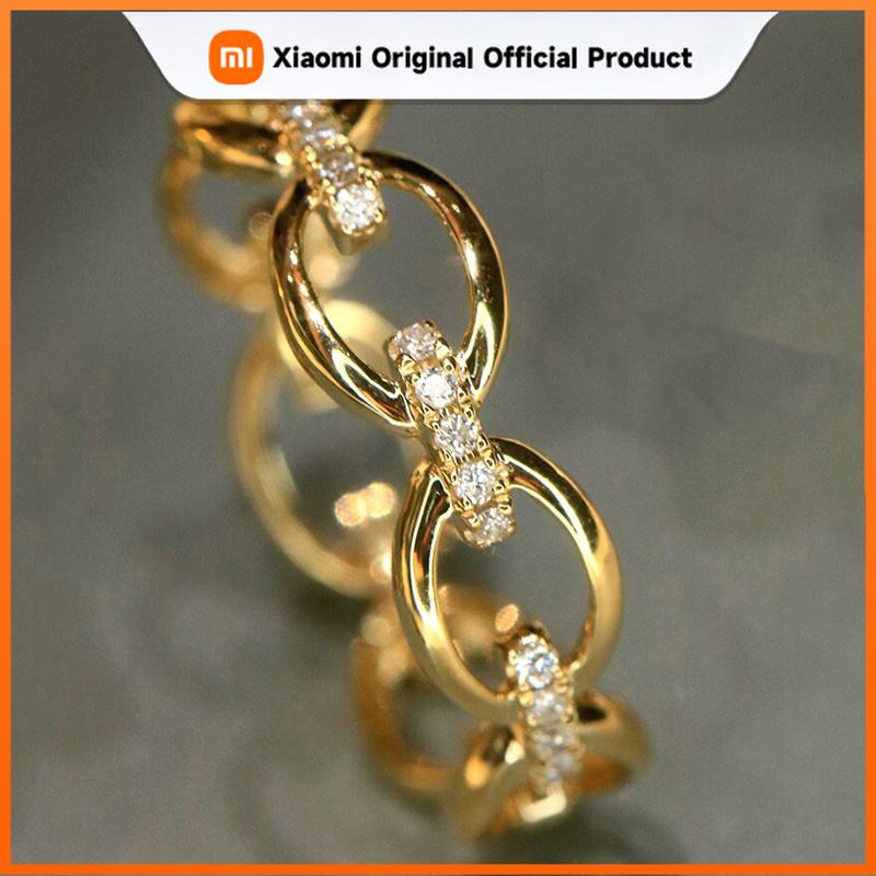 Xiaomi Huitan Chain Linked Women Ring Wedding Engagement Gold Color Accessories Inlaid Bright CZ Fashion Party Versatile Luxury Jewelry