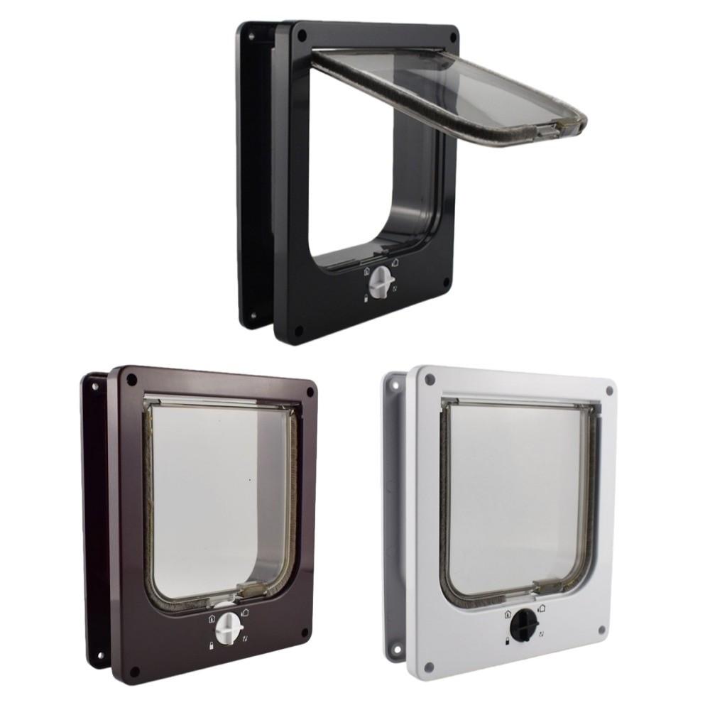 4 Ways Locking Cat Flap Door with Security Lock Easy Installation Weatherproof Self-Closing Pet Door Anti Pet Turn Knob