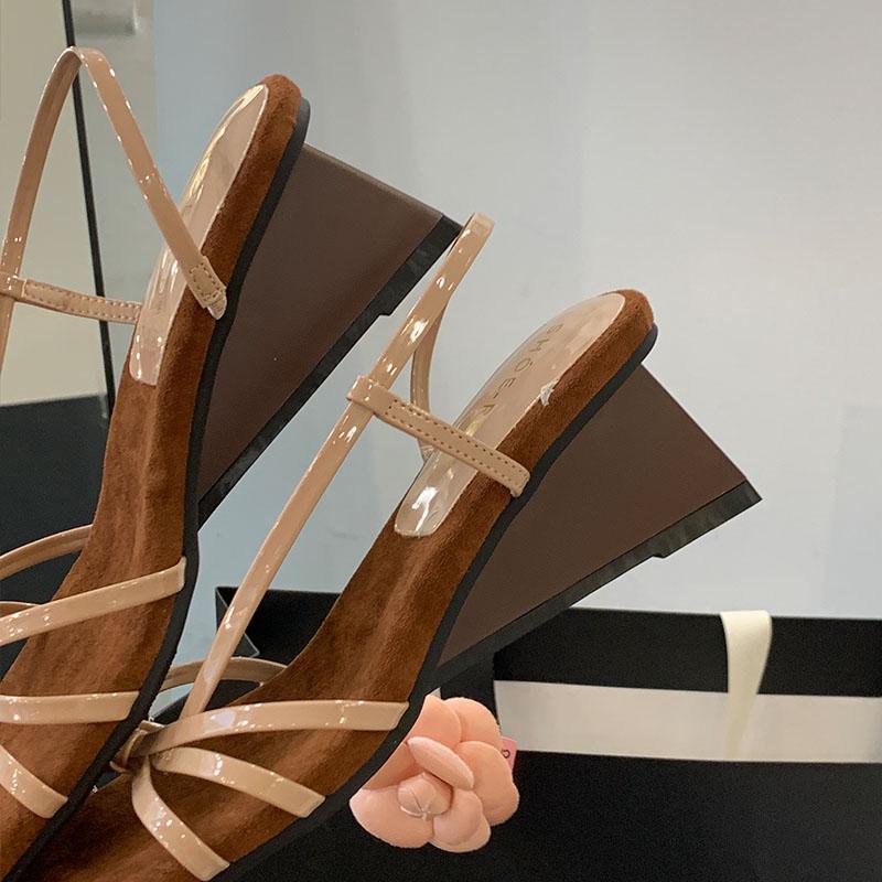 Fashion New 2025 Fashion Wedges Elegant Women Heeled Sandals Shoes Female Slides Footwear Square Toe Ladies Heeled Sandals Shoes Pumps
