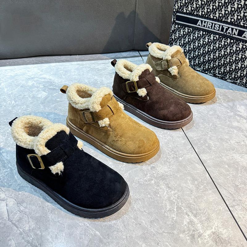 New low-top buckle snow boots for women in winter, new thick-soled Korean version of student velvet thickened warm cotton shoes for women