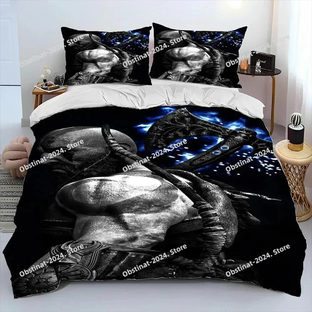 3D God of War Game Gamers Kratos Bedding Set Print With Pillowcase Bed Duvet Cover Soft Single Double Queen Super King Size