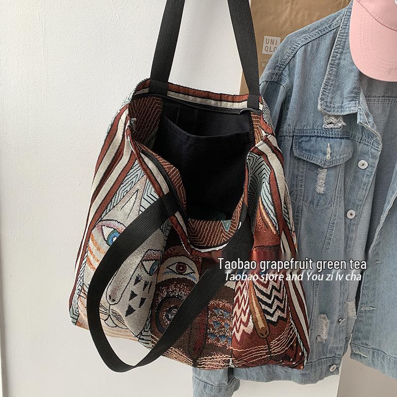 European & American Style Printed Canvas Bag: Large-Capacity Handbag, Cute Korean Shoulder Bag, Perfect for Moms & Students