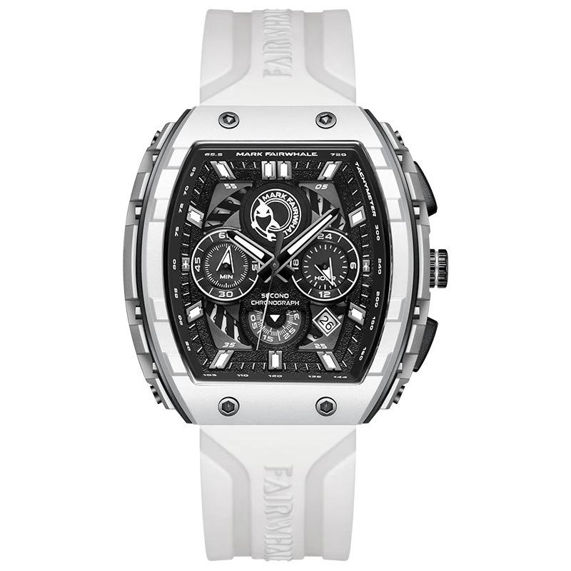 Mark Fairwhale 5670 Men's Top Design Quartz Tonneau Multifunction Chronograph Waterproof Silicone Sports Quartz Watch for Men