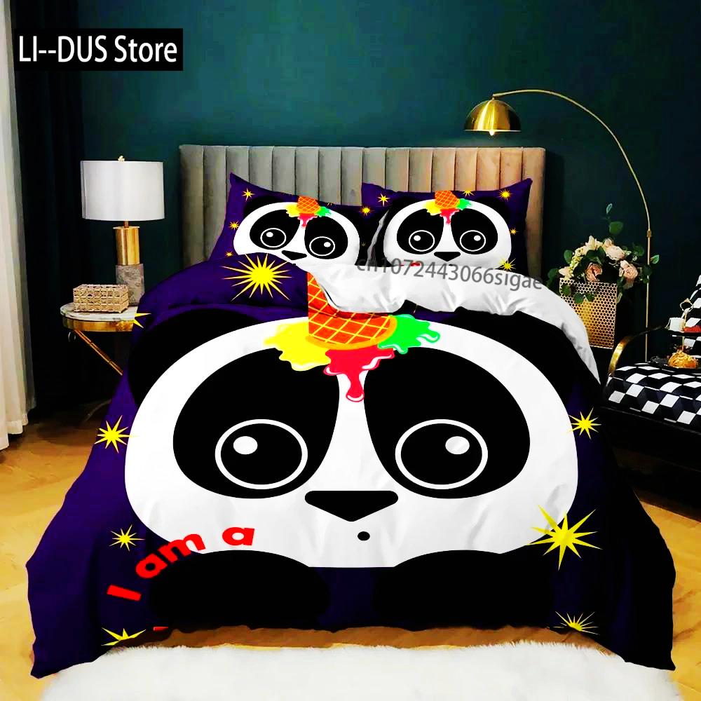 Panda Duvet Cover Cute Animal Bedding Set For Boys Girl Cartoon Giant Panda Polyester Comforter Cover Bear Printed Wildlife