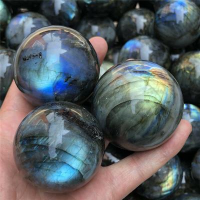 Doğal Gökkuşağı Labradorit Küre 45mm+ Kuvars Kristal Küre Değerli Taş Şifa