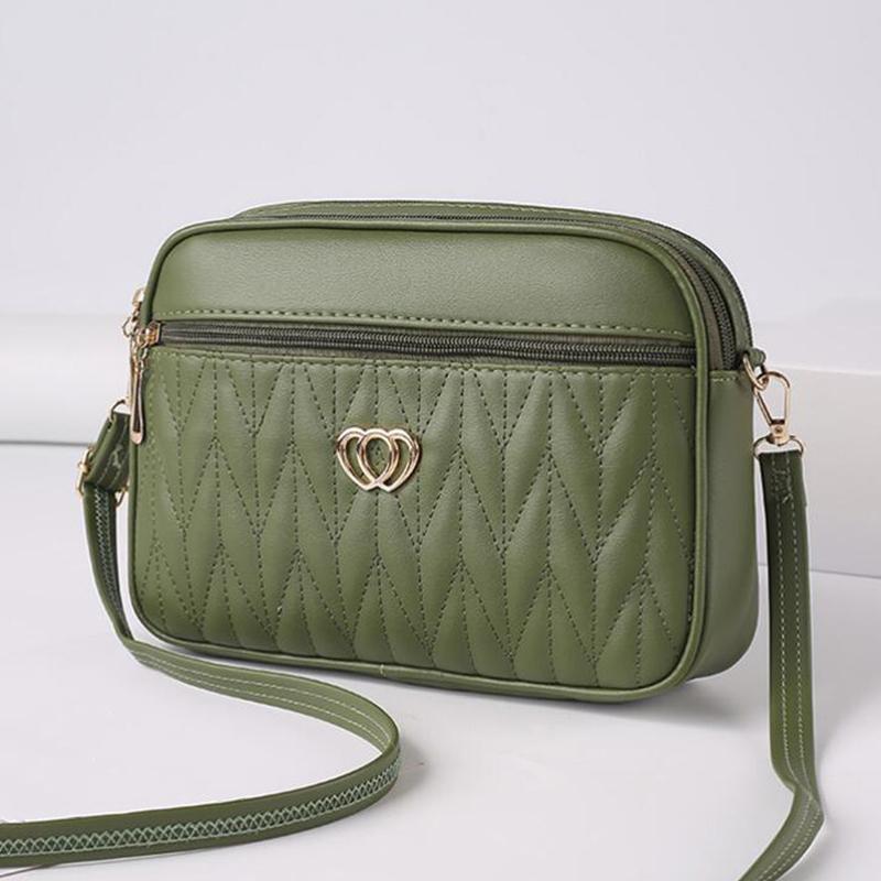 Large Capacity Three Zipper Crossbody Bag New Fashionable and Simple Diamond Shaped Wave Embroidered Monochrome Camera Bag