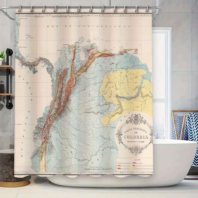 

Vintage Geological Map Shower Curtain Mountain Andes Region Retro Science Decor Bathroom Set Artistic Nature Landscape 90x180cm