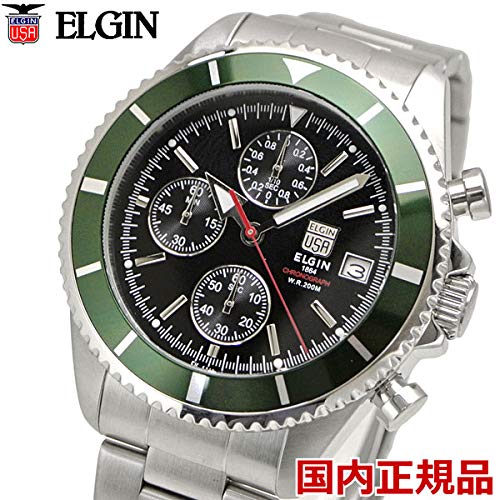 [Official Japanese Product] ELGIN Men's Chronograph Watch, Green, FK1418S-GR