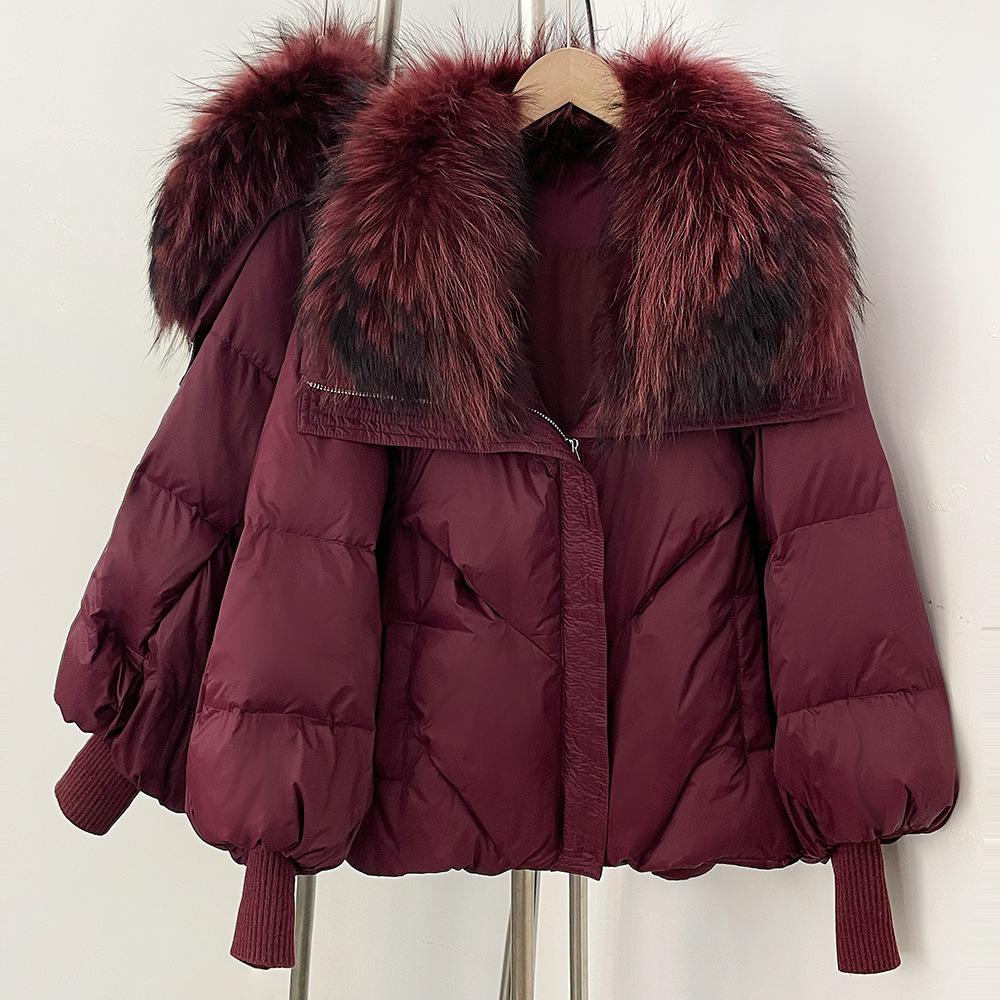 Women's Winter New High-end Fur Raccoon Hair Big Fur Collar Down Jacket Fashion Design Knitted Sleeves Thickened Jacket