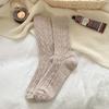 Cotton Knitting Women Socks Fashion Harajuku Retro Lady Girls Plush Thick Long Socks Autumn Winter Solid Color Casual Keep Warm