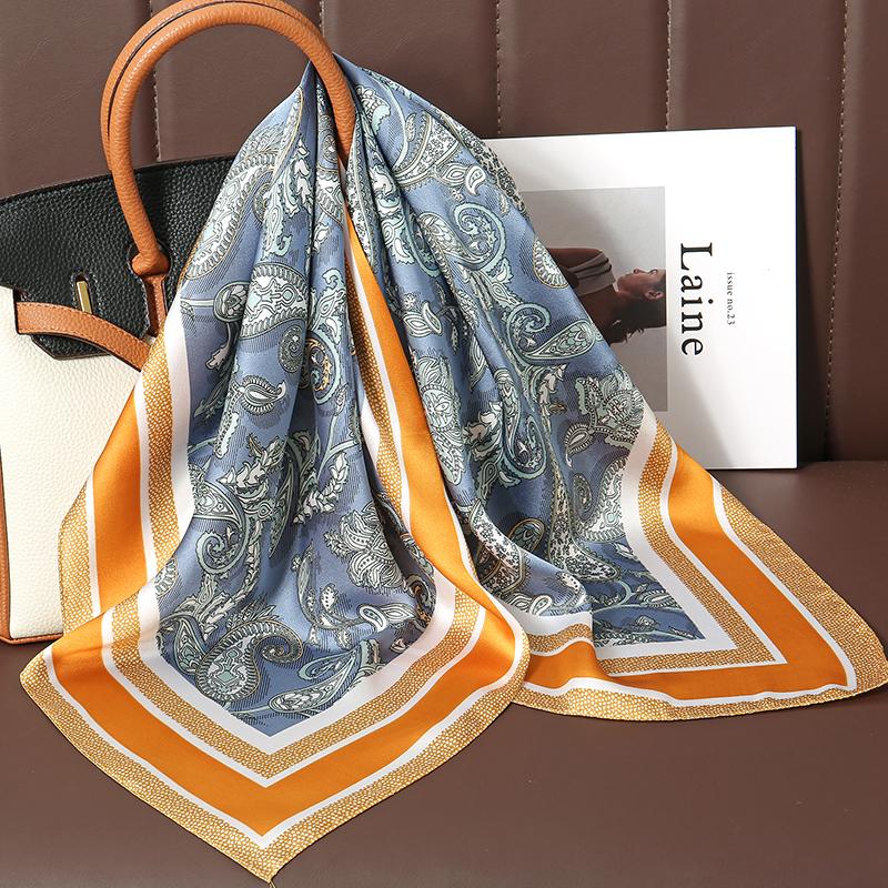 Luxus Hijab Haarbänder Quadratischer Seidenschal für Frauen Halstuch Weiblicher Satinschal Band Stirnband Fashion Wraps Bandana