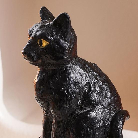 Black Cat Pumpkin Figurine, Resin Halloween Desktop Ornament, Cute Dark Fun Style Decoration for Home Windows Office Party