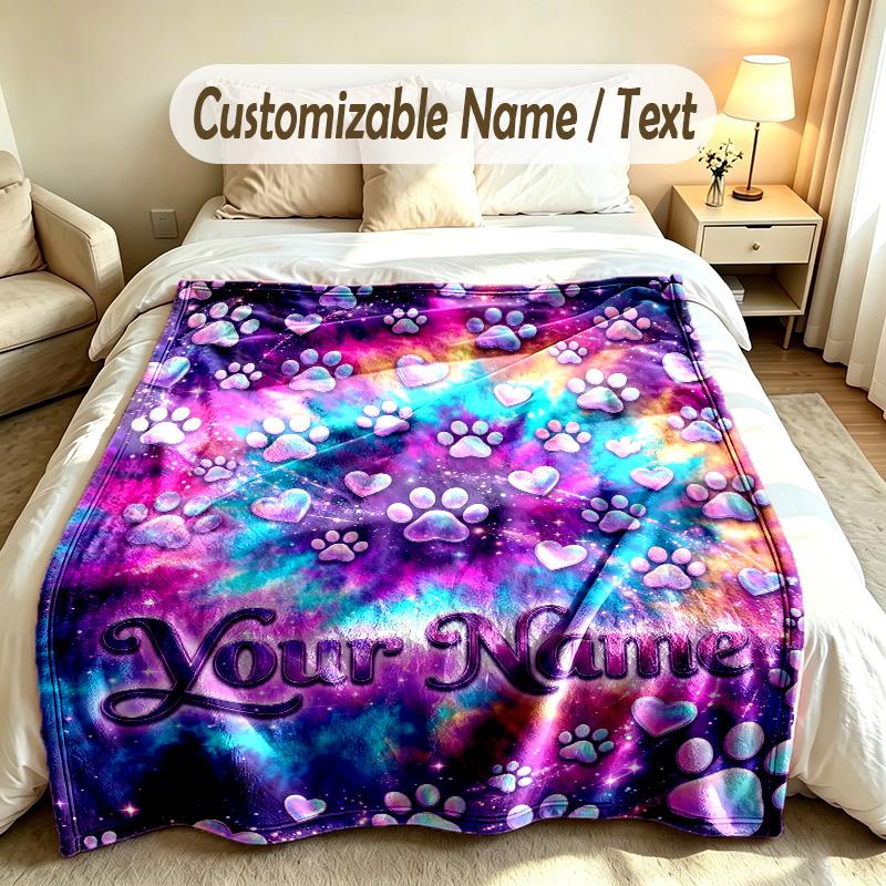 Dog Theme Soft Blanket Personalized Custom Name Text Print Warm Blanket Home Sofa Bedroom Decor