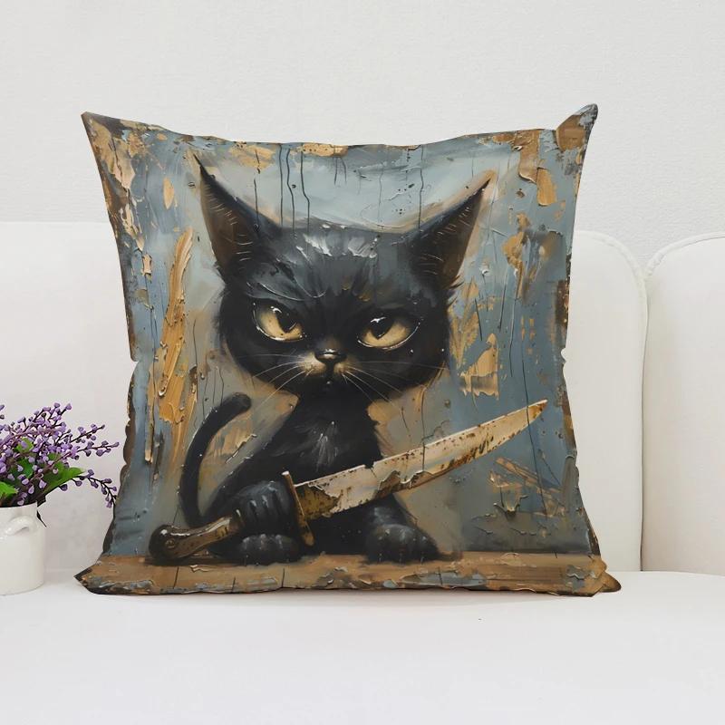 Cute Cartoon Cat Pillowcases for Pillows 45x45 Cushions Cover Aesthetic Room Decoration Cushion Cover 50x50 Home Decor Pillow