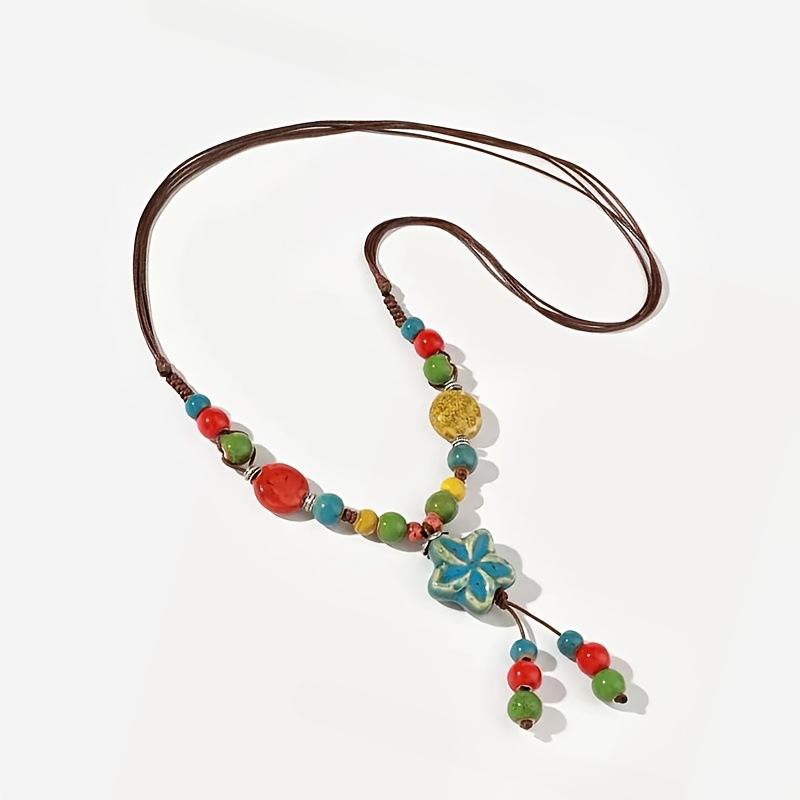Vintage Ethnic Ceramic Necklace Long Colorful Beads Sweater Chain New Chinese Pendant Versatile Jewelry