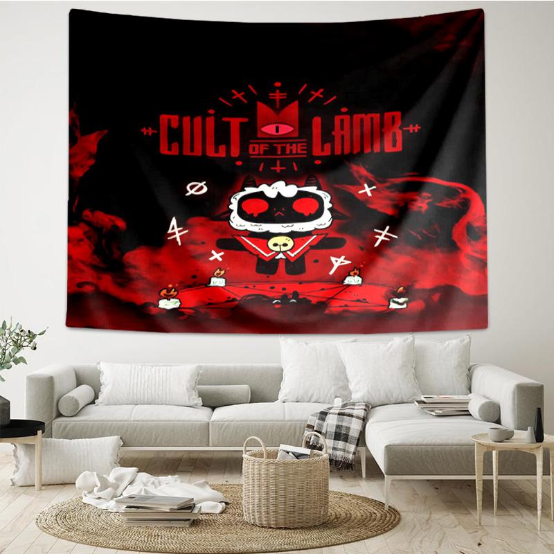 Cult Lamb Game Fantasy Quick-Dry Tapestry Hanging for Bedroom,Livingroom, Playroom,Decor Art Room Wall Tapestry Holiday and Birthday Gifts