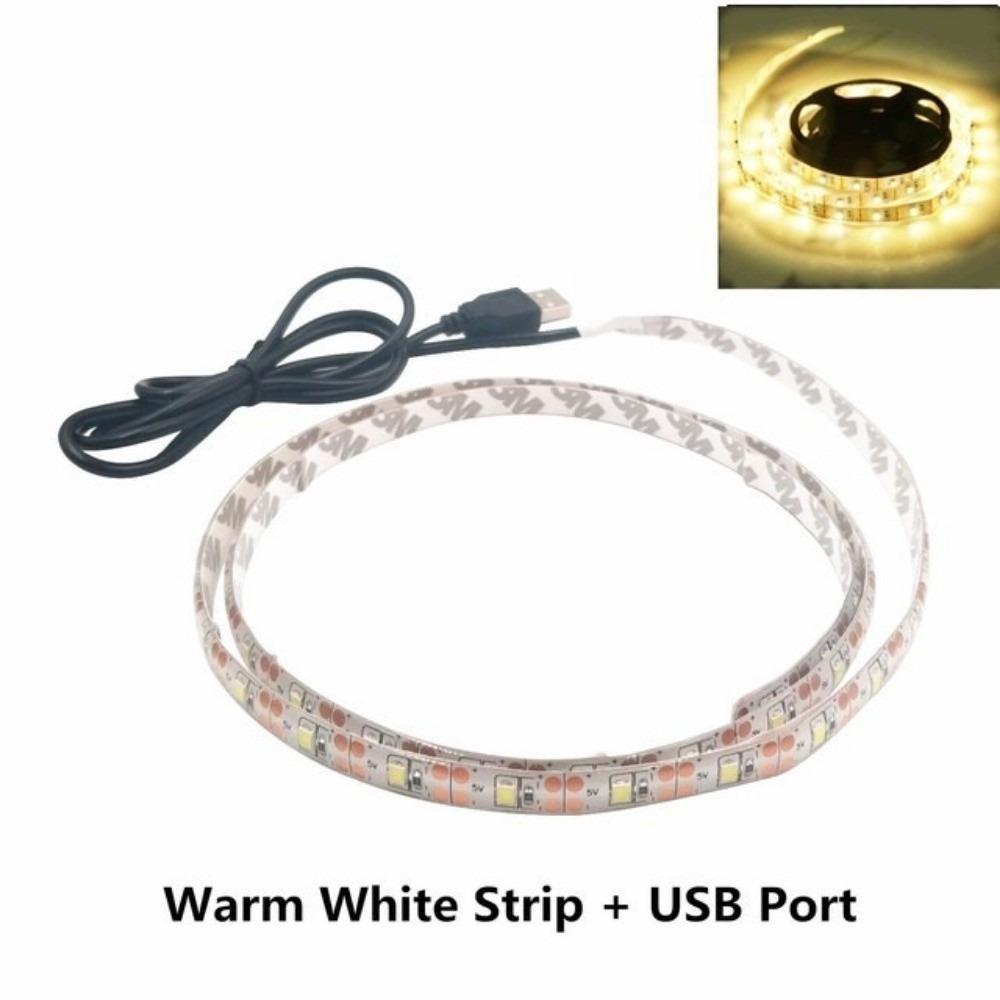 New 5V LED Light Strips RGB Flexible Lighting Decor Strip with USB Cable Plug White Warm Atmosphere Light Strip Home Decor Lamp