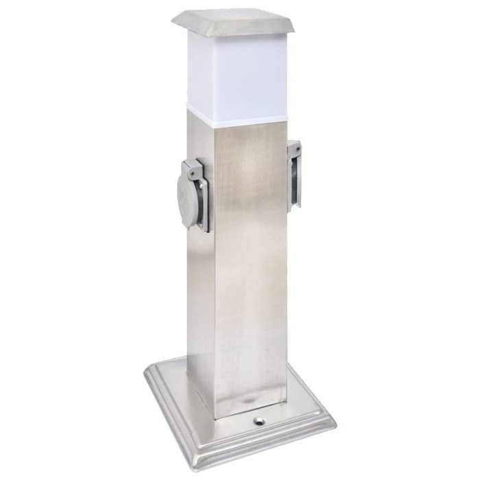 VidaXL Garden Bollard Electric 2 Sockets Stainless Steel with Outdoor Lamp 41238