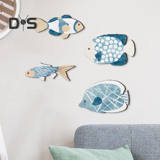 Lot de 4 décorations suspendues en forme de poisson, bords lisses, sans bavures, ornements décoratifs en bois