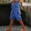 Women’s Loose Fit Linen Cropped Pants with Elastic Waistband and Side Pocket Casual Wide Leg Trousers