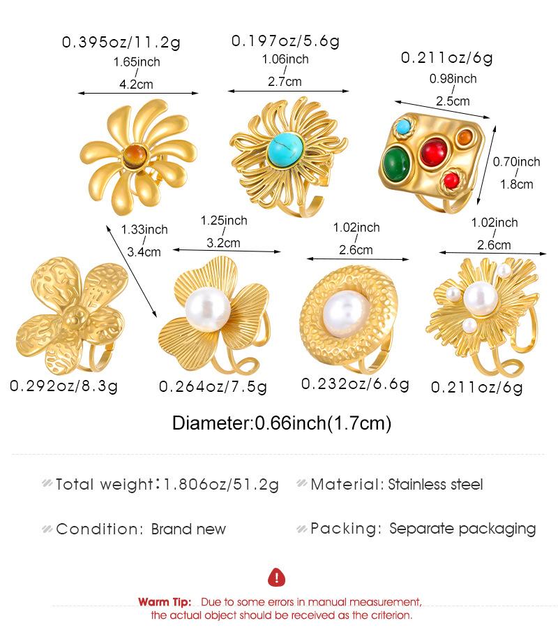 Stainless Steel Classic Flower Leaf Ring Pearl Stacked Ring Large Exaggerated Ring Women Gold Color Fine Jewelry Gifts for Her
