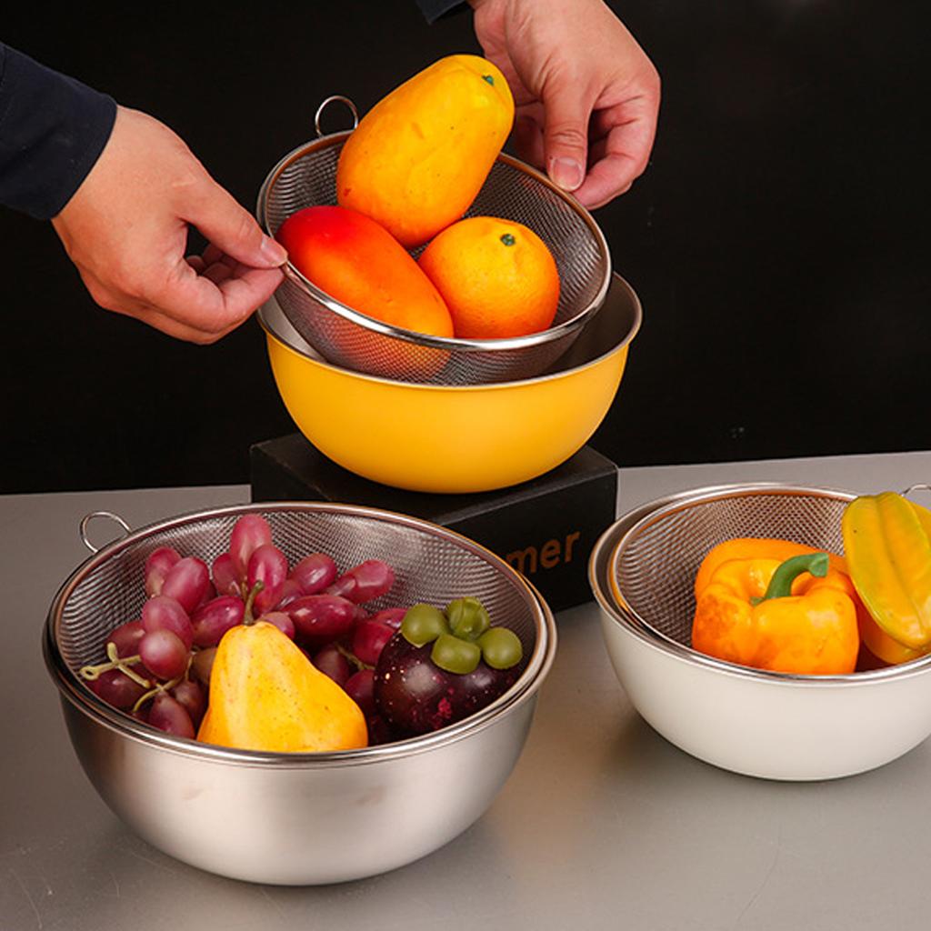 Stainless Steel Strainer Fine Mesh Colander with Mixing Bowl Set Kitchen Basket for Home Cooks and Professional Chefs
