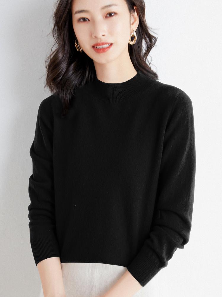 Korean Style Women's Slimming Knit Wool Pullover With Half-High Neck for Autumn and Winter