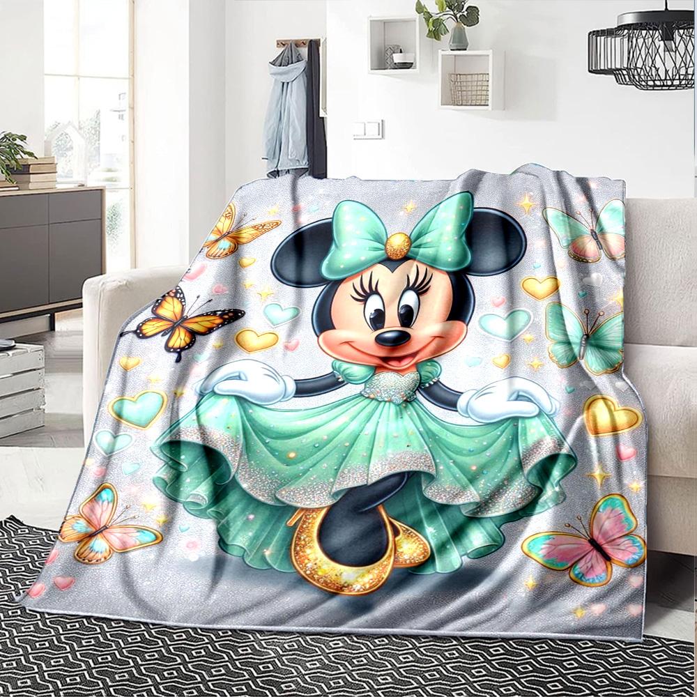 Minnie Mouse Butterfly Fantasy Flannel Blanket Super Soft Warm Cozy Blanket For Sofa Bed Office Travel Allseason Home Decor Gift
