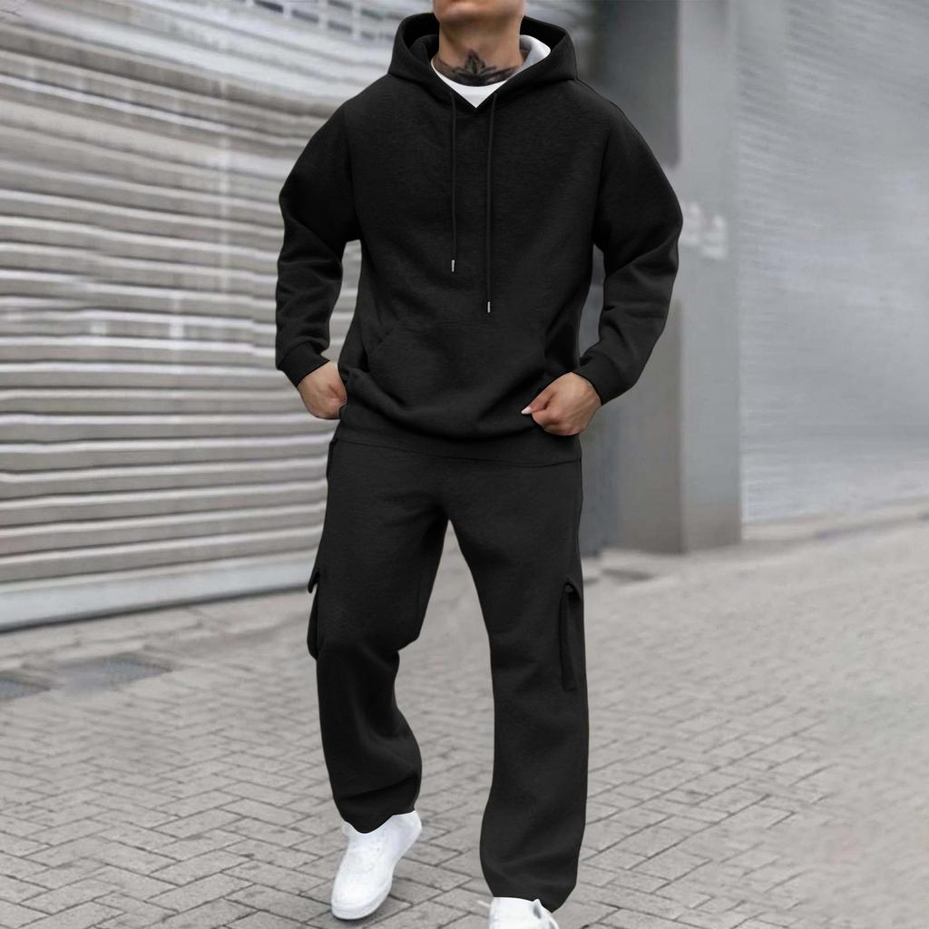 Men's Two-Piece Set, Hoodie & Elastic-Waist Cargo Pants For Casual Outdoor Sports