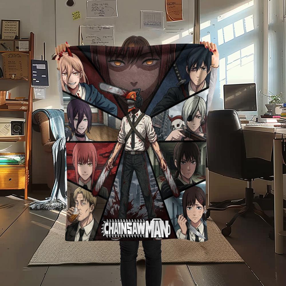 1PC Chainsaw Man Patterned Flannel Blanket Suitable For All Seasons For Home Decor Warmth And Comfort Gifts Holiday Present
