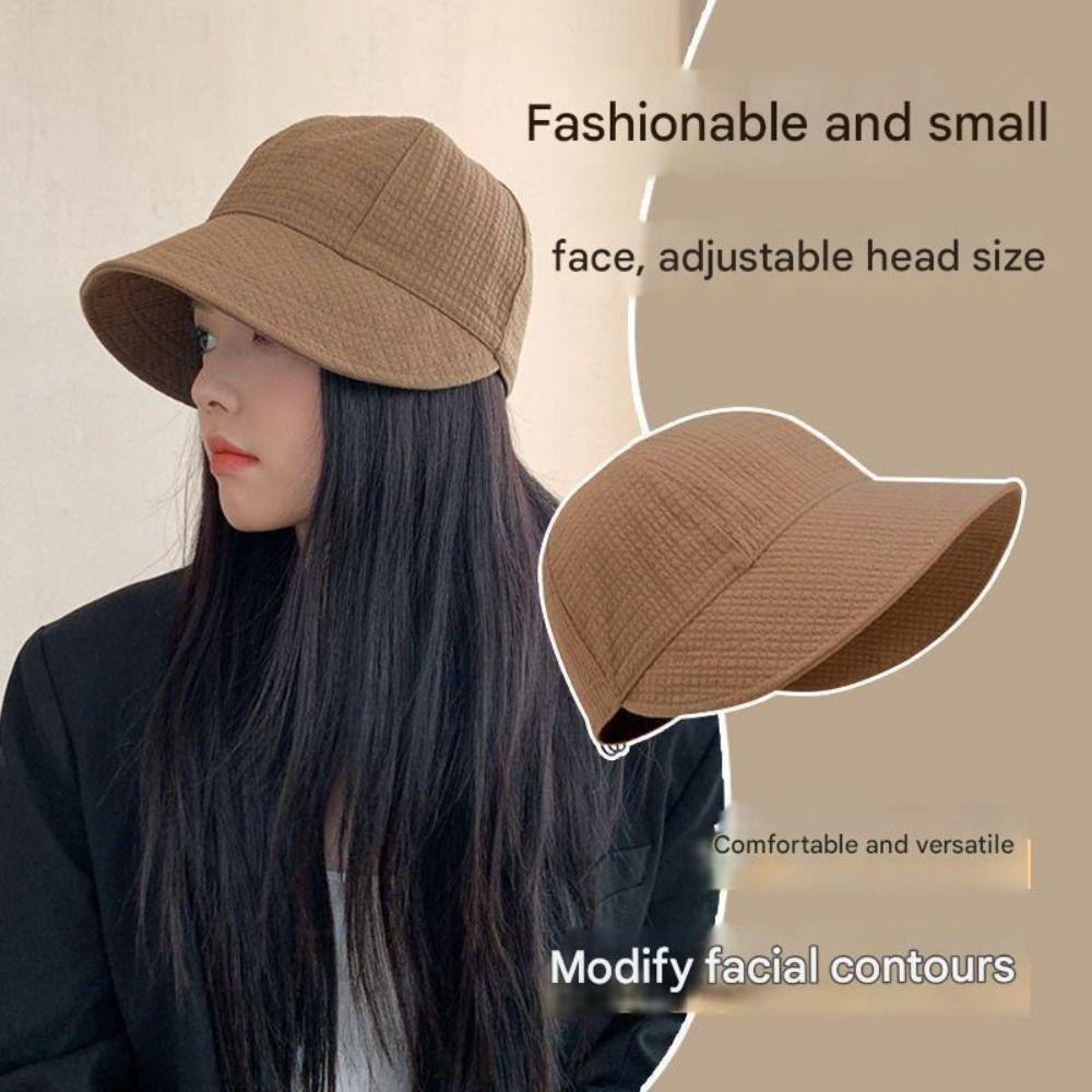 Quick-drying Waffle Beach Cap Solid Color Wide Brim Sun Hat Simple Waffle Bucket Hat  Male