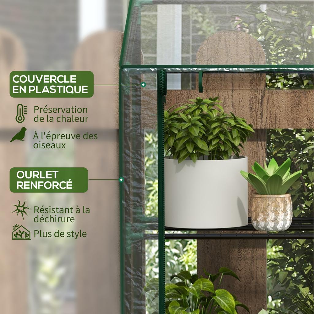 Mini Garden Greenhouse, 3-Tier, Plastic Cover, 2 Roll-Up Doors, 6 Shelves, 143 X 46 X 141/151 Cm