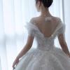 2025 French Luxury Wedding Dress for Petite Pregnant Bride - Princess Style with Train and Heavy Embroidery (D102)