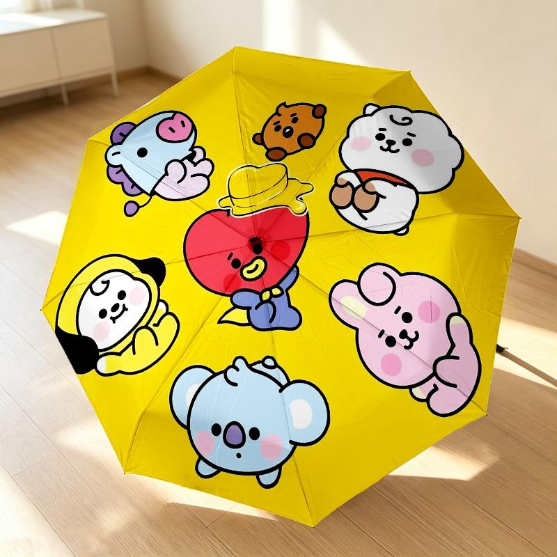 Bt21 Characters Portable 3 Folds Umbrella Portable Windproof Folding Rain Umbrella For Travel Outdoor Sun Protection Travel Outdoor Gift