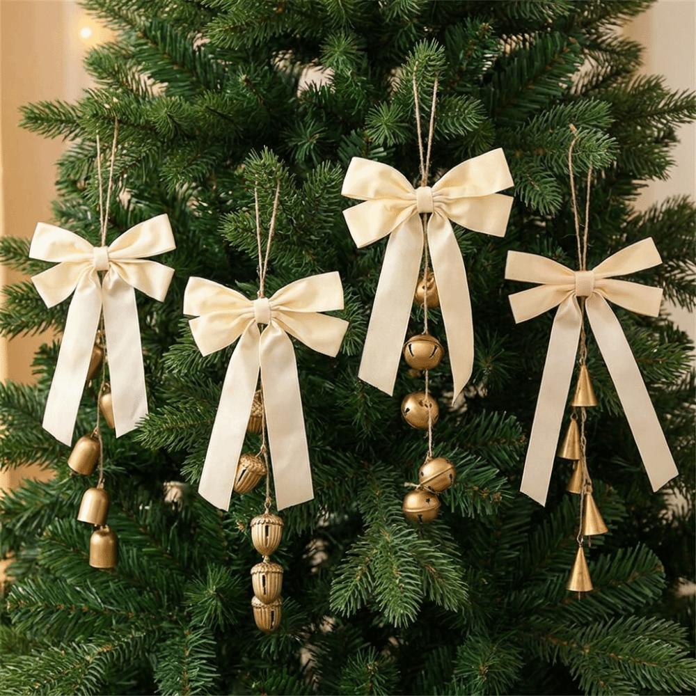 Multi‑Color Christmas Bow Bell Ornament Antique Gold Bells Xmas Tree Pendant Festive Party