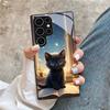 Schwarzes Katzenmuster Glas Handyhülle geeignet für Samsung Galaxy S26 S25 S24 S23 S22 S20 FE/Ultra/Plus staubdicht und stoßfest