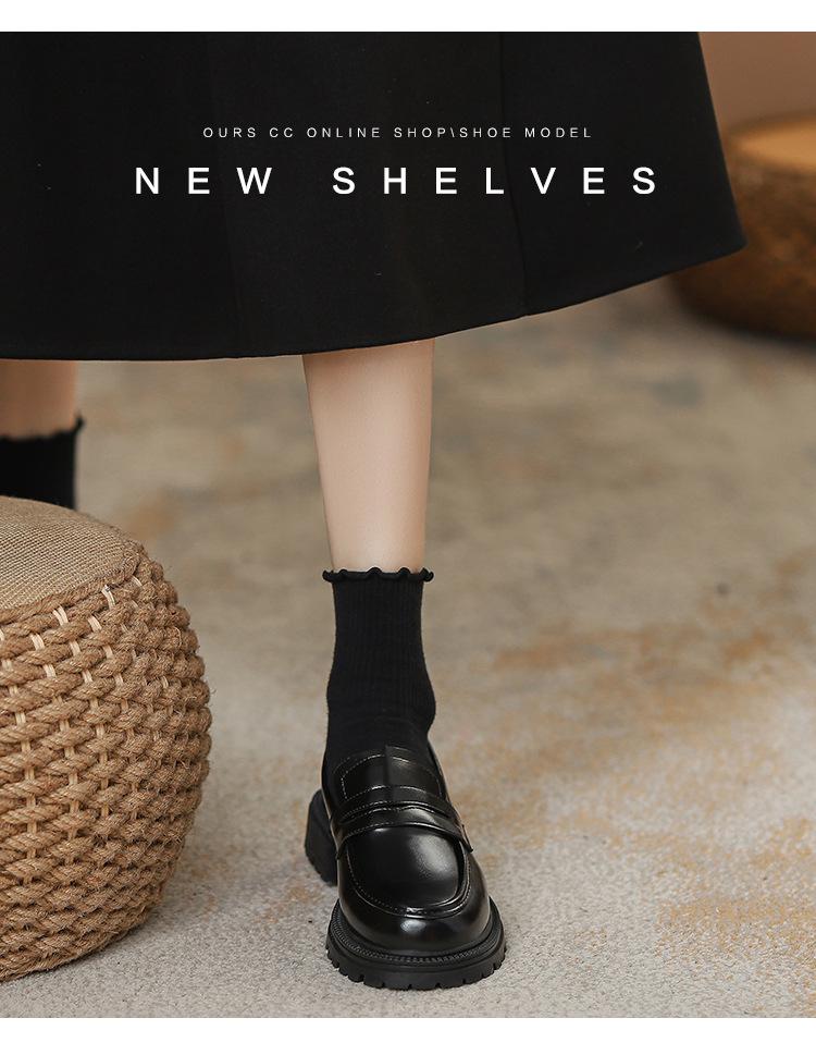 Damskor 2025 Brittisk stil läderloafers - Höst slip-on, mångsidiga arbetsskor med tjock sula