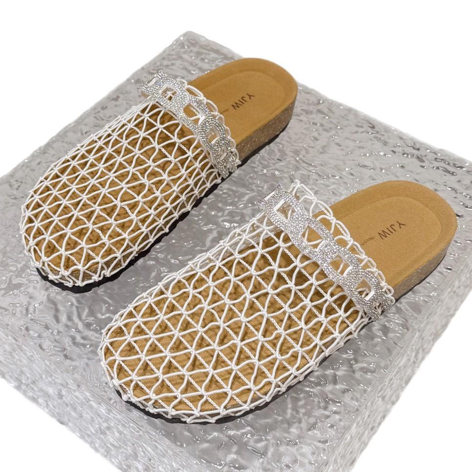 Summer New Fisherman Flat Bottom Round Head Baotou Half Slippers European and American Niche Fishing Net Woven Hollow Roman Cool Slippers