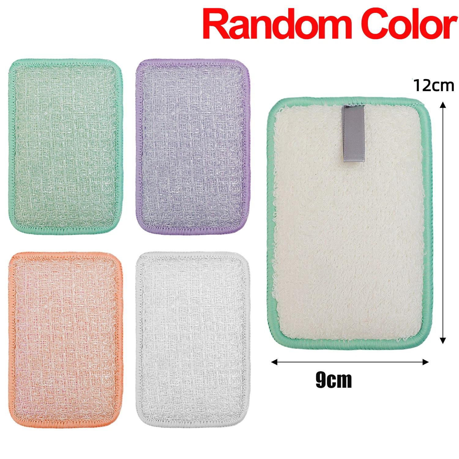 

Double-sided Bamboo Fiber Dishwashing Rag Silver Wire Scouring Pad Reusable Oil-free Household Brush Kitchen Tableware Cleaner 1Pcs Random Color