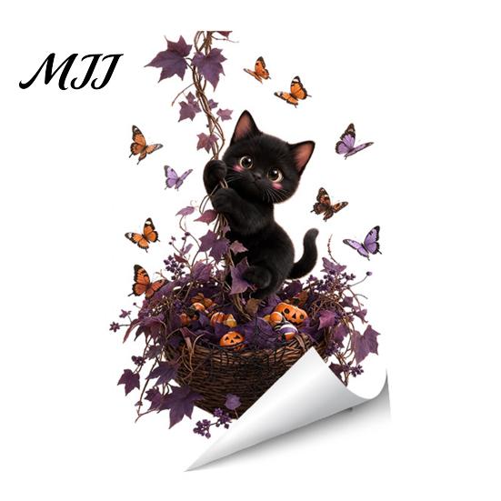 Spooky Glass Stickers Halloween Window Static Sticker, Ghost Castle Black Cat Print Decals, Creative Gift for Friends Waterproof PVC Cling