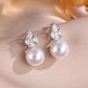 ZAKOL Fashion Water Drop CZ Zircon Imitation Pearl Stud Earrings For Women Elegant Wedding Party Bridal Jewelry