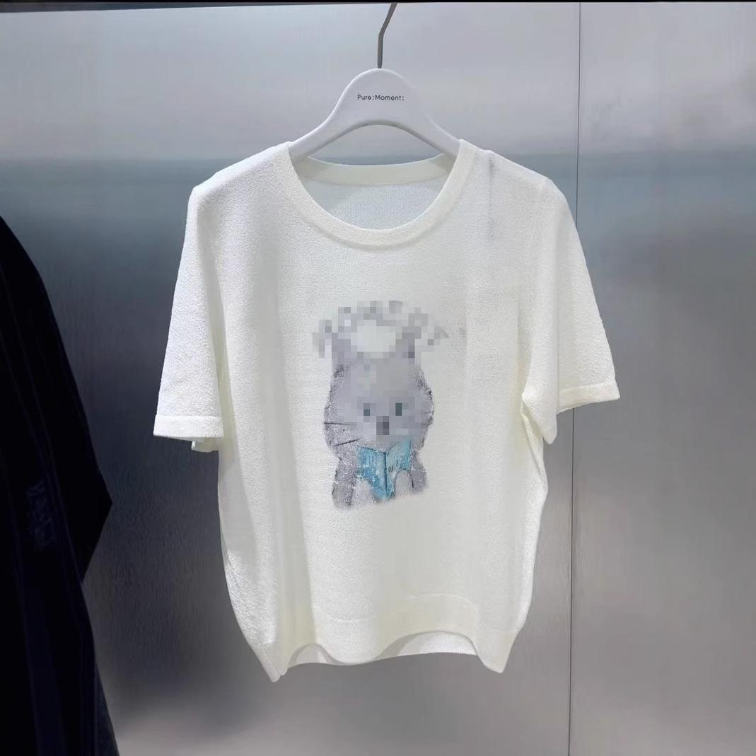 

2025 Summer Women s Cartoon Print Short-Sleeve Knit Top Small білий