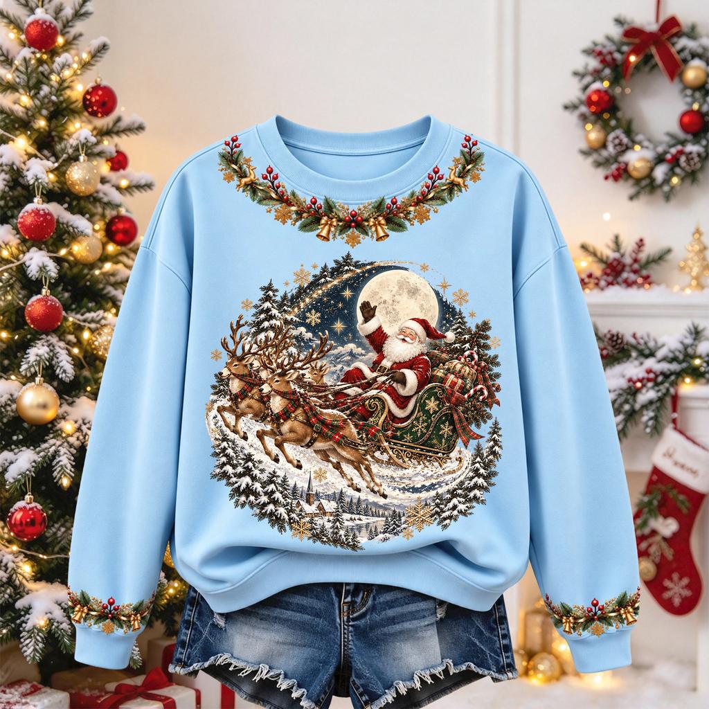 Women's Christmas Print Long Sleeve Top Casual Comfortable Fall Winter Shirt
