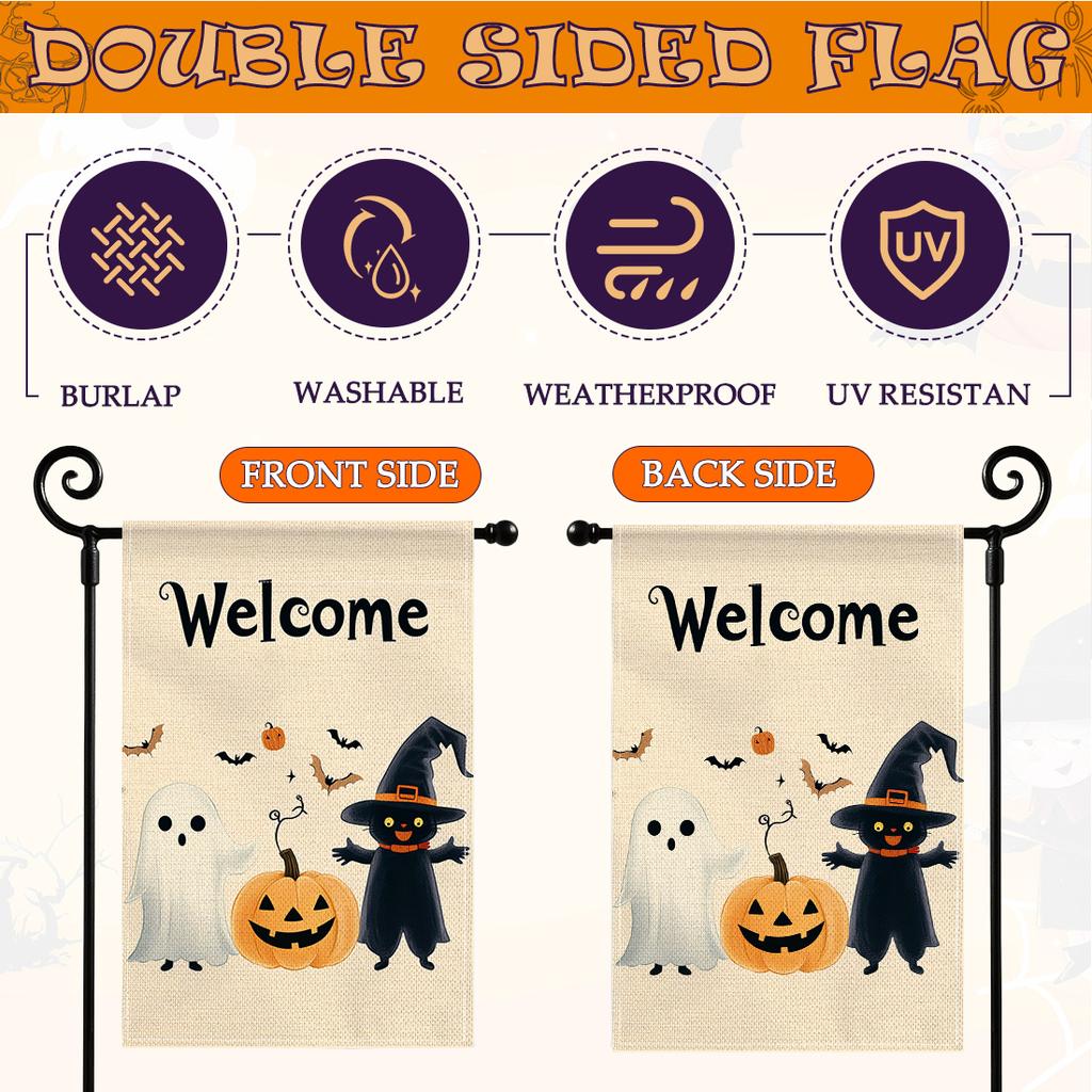 Halloween Garden Flag Pumpkin Ghost Witch Halloween Flags Double Sided Funny Yard Decoration for Outdoor Welcome