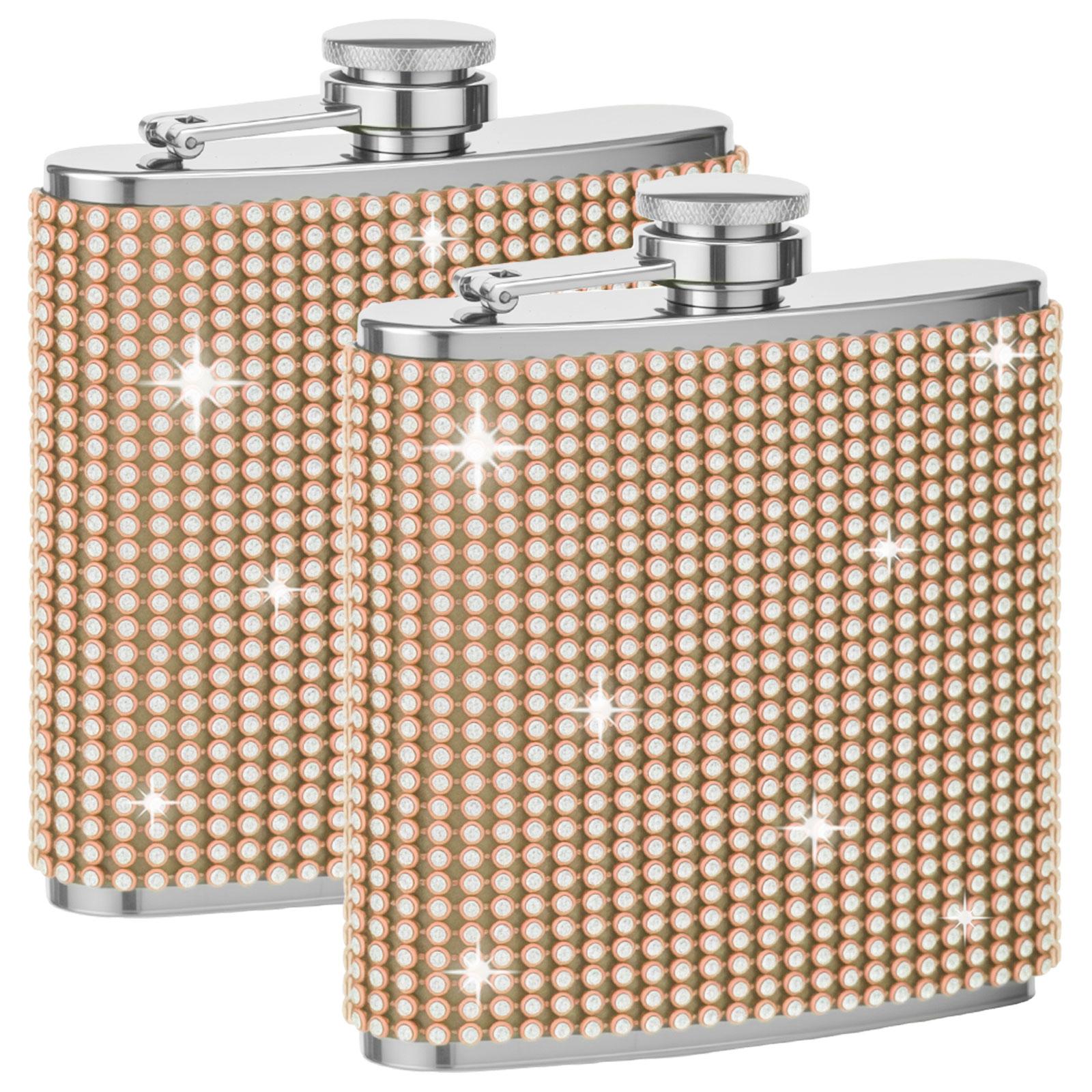

2Pcs 6Oz Diamond Hip Flasks for Women Glitter Stainless Steel Leakproof Hip Flask Bling Pocket Decorative Flask for Vodka Whisky