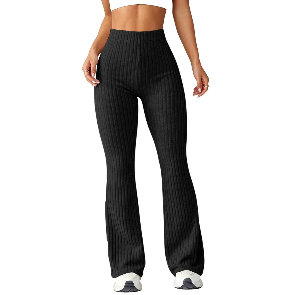 Women's High Waist Drawstring Cargo Pants - Casual Flare Leg Trousers with Pockets for