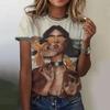 Women's round Neck Short Sleeve T-shirt Animal Print 3D Printing Street Style Loose Fit Summer Casual Wear Polyester Material