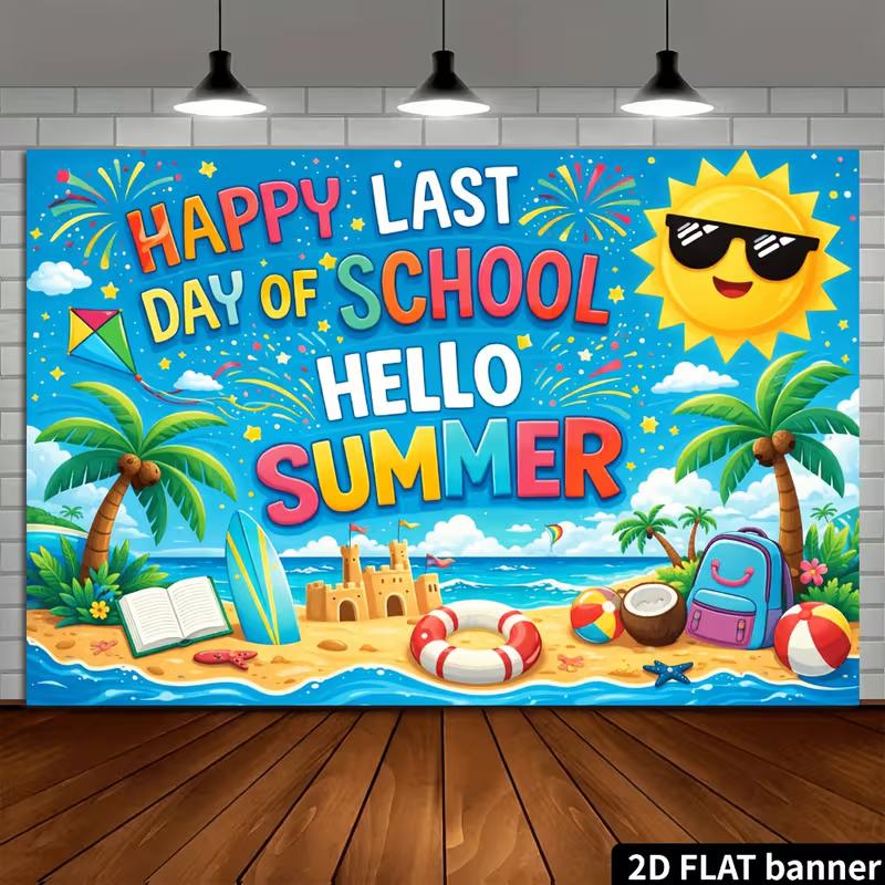 2D Happy Last Day of School Banner for Classroom Summer Party
