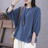 Loose Round Ne Bat Sve Top Pure Color Women's T-irt Polyester Fabric Batwing Sve Casual Comfortable Summer Top